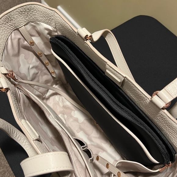 Dagne Dover Cream Pebbled Leather Laptop Tote with Rose Gold Accent - Picture 4 of 8